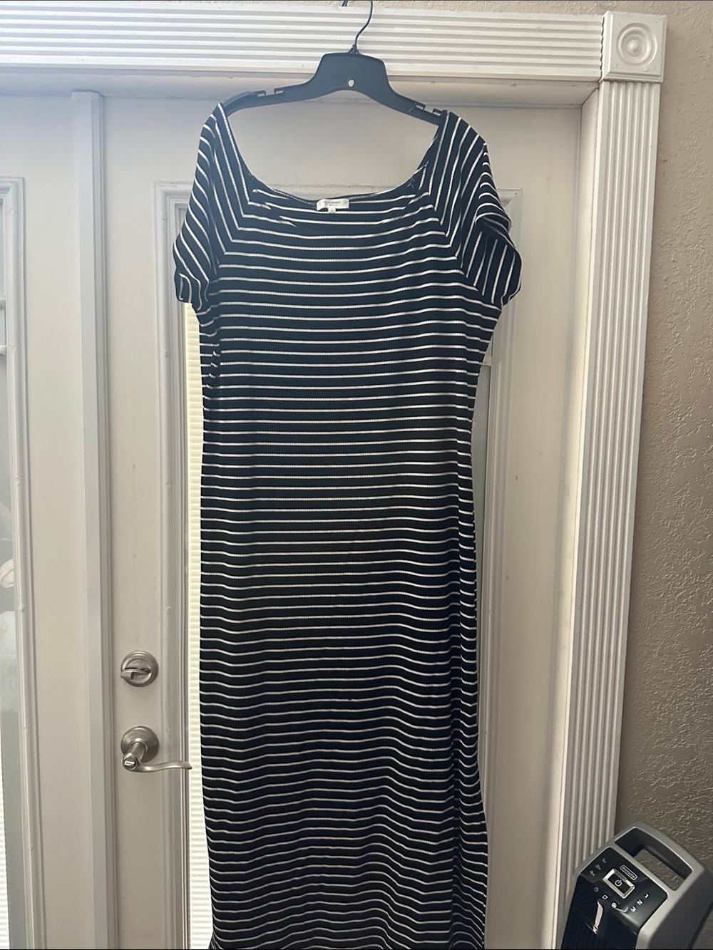 Classic Black and White Striped Maxi Dress - Scoop Neck